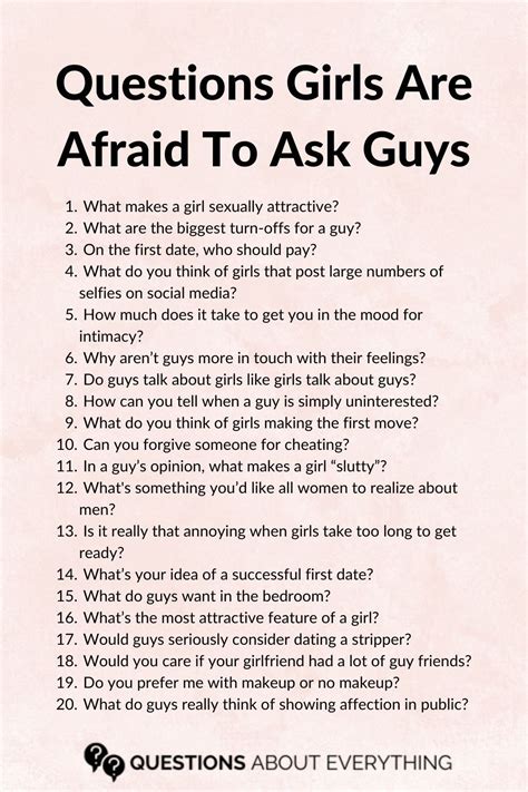 questions to ask guys about girls|24 Questions All Guys Want to Know About Girls:。